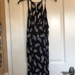 Black dress with feather print